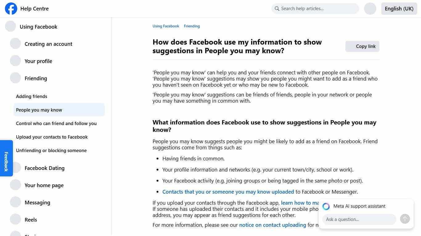 How does Facebook use my information to show suggestions in People you may know? Facebook Help Centre