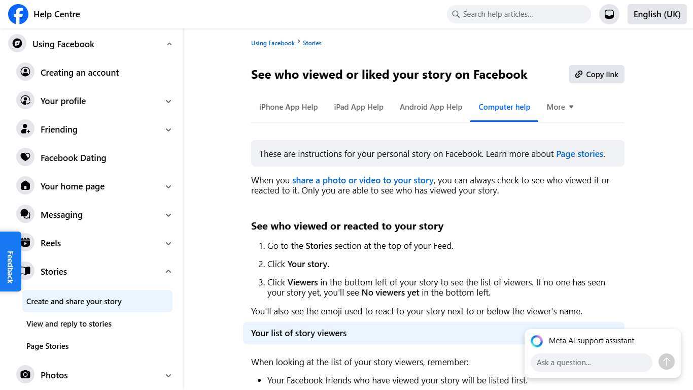 See who viewed or liked your story on Facebook Facebook Help Centre